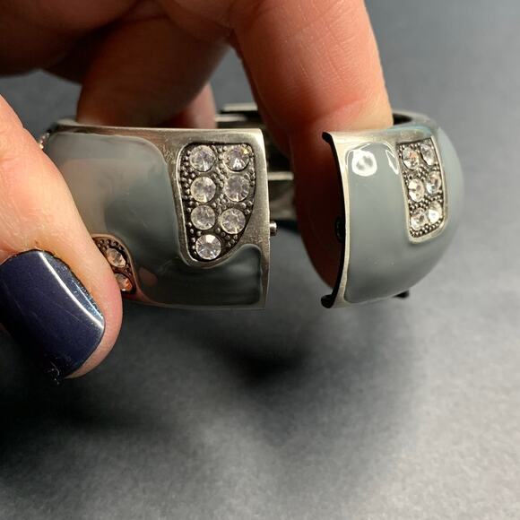 Silvertone Enamel and Rhinestone Clamper Bracelet - Picture 3 of 6